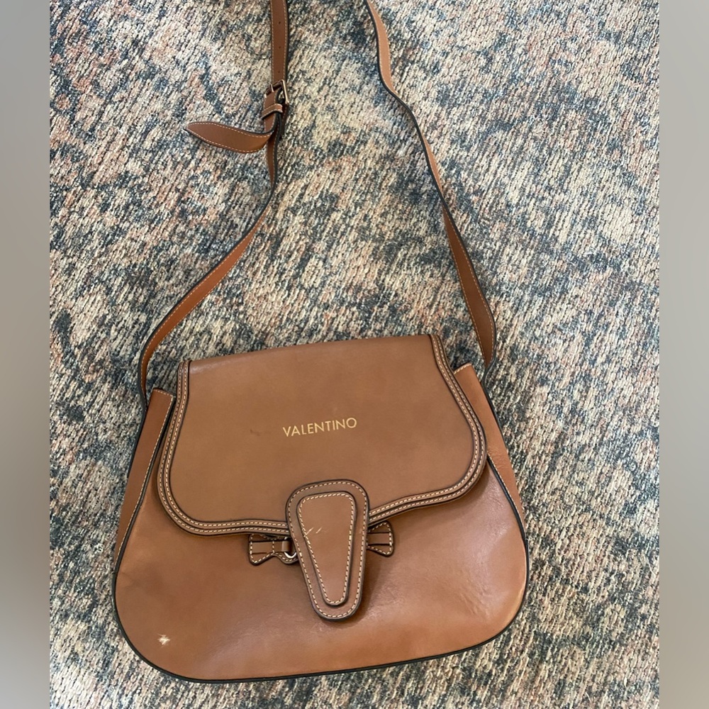 Valentino Lucy By Mario Leather Saddle Bag Brown Purse Shoulder Leather with Bag
